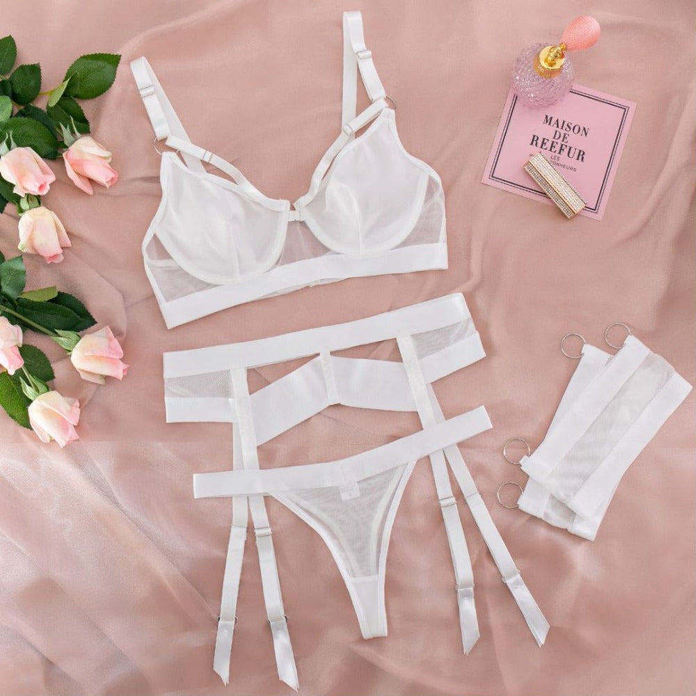 White sexy women's underwear garter straps G string Thong