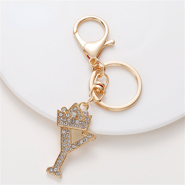 Carsine Rhinestone 26 Letters Car Keychain Y
