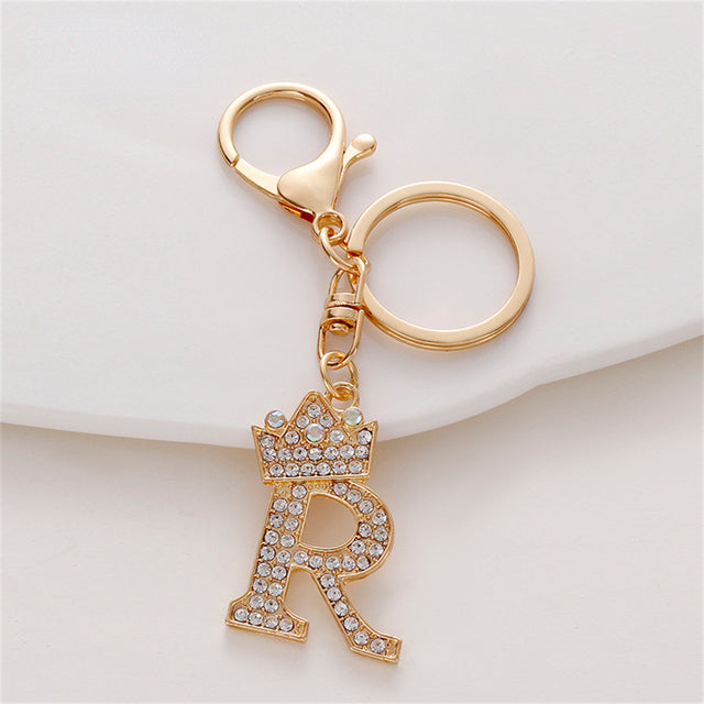 Carsine Rhinestone 26 Letters Car Keychain R