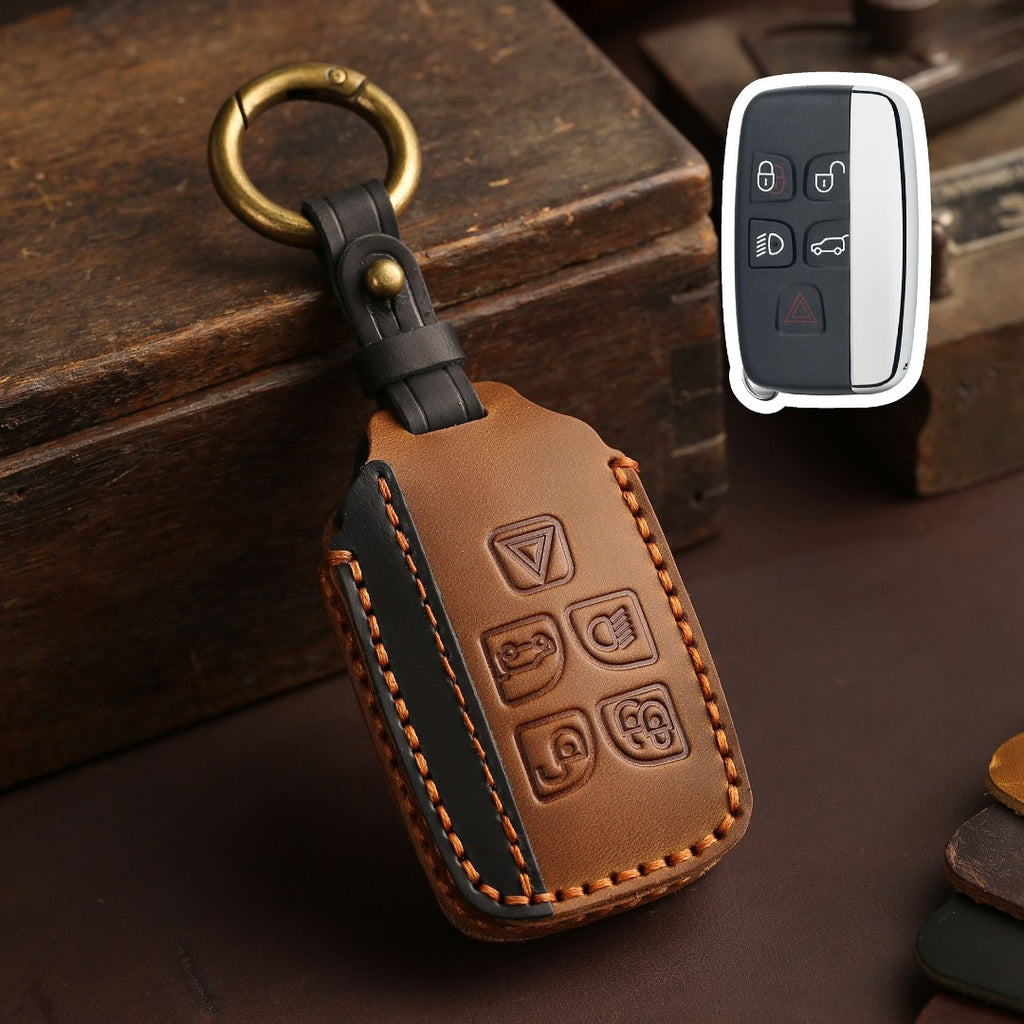 Carsine Land Rover Jaguar Leather Car Key Cover Brown