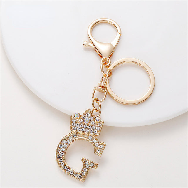 Carsine Rhinestone 26 Letters Car Keychain G