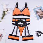 Orange and black sexy women's underwear garter straps G string Thong