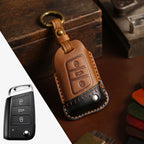 Carsine Volkswagen Sagitar Magotan Leather Car Key Cover 3 Button Brown / 3 Button