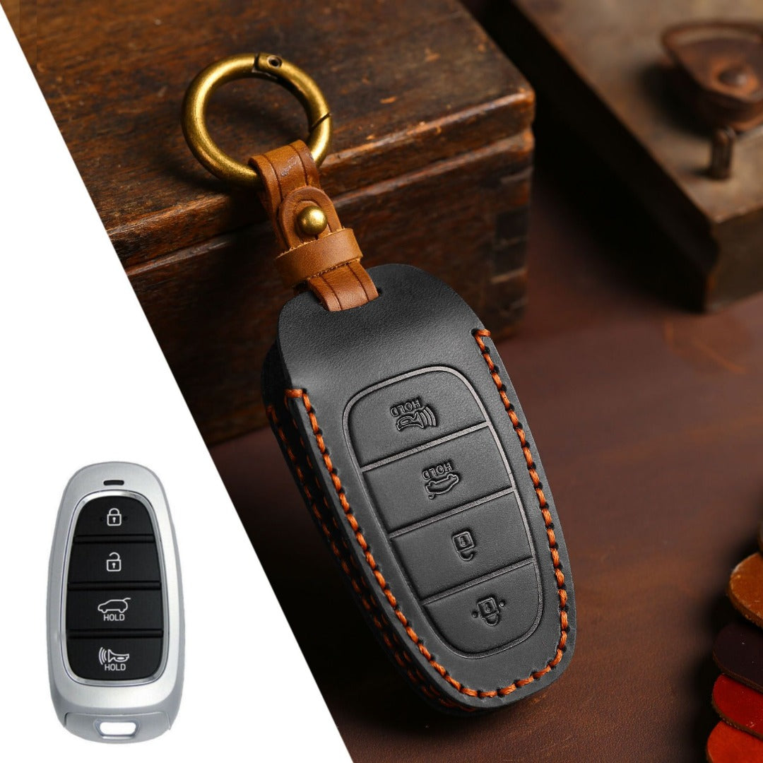 Carsine Hyundai STARIA SONATA Leather Car Key Cover 3,4,5,7 Button Black / 4 Button