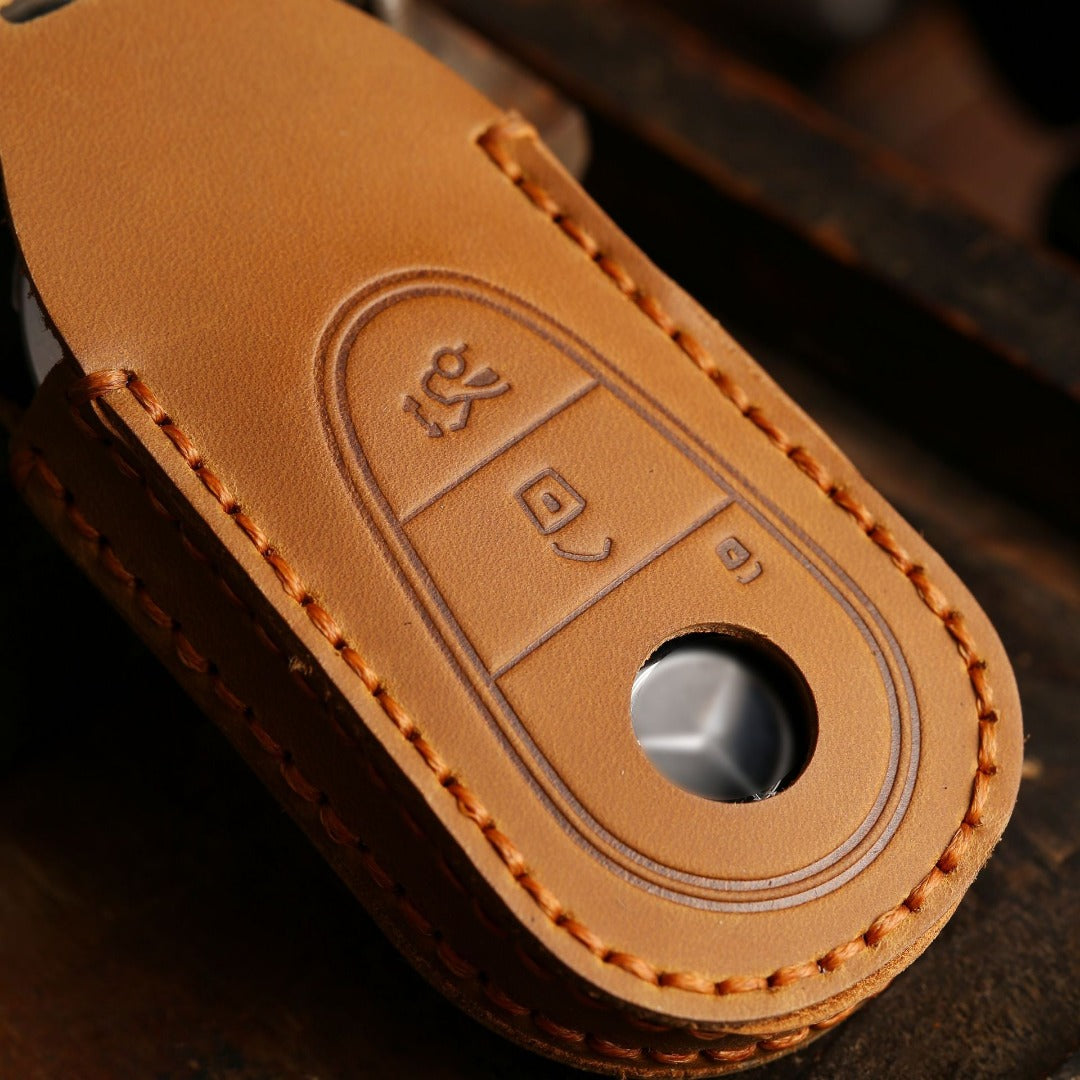 Carsine Mercedes Benz Leather Car Key Cover 3 Button Black / 3 Button