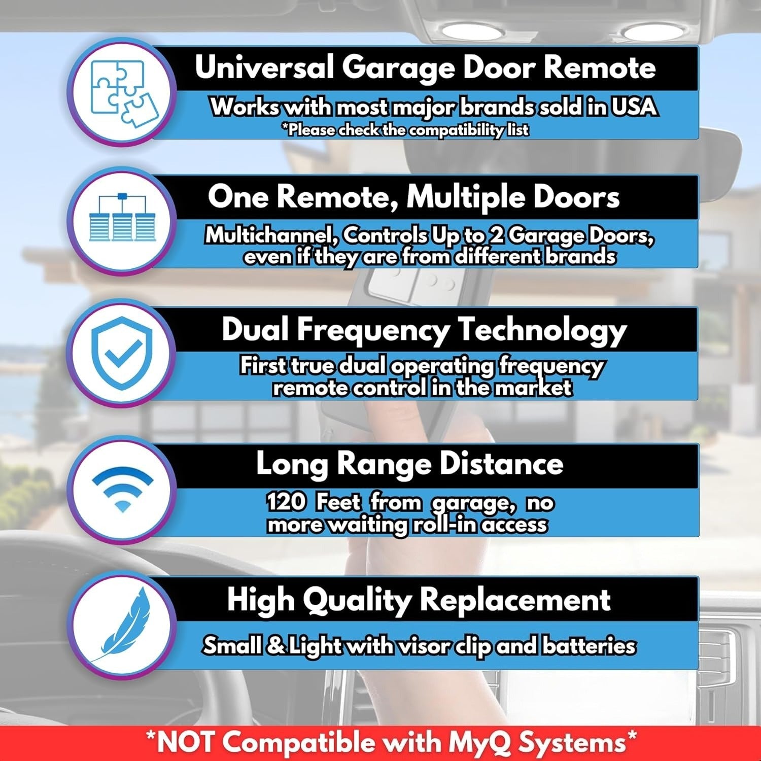 Carsine Universal Garage Remotes for LiftMaster, Chamberlain, Genie, Linear | Replaces Clicker KLIK1U, 375UT, 375LM | Operates 2 Doors or Gates, Dip Switch & Learn Button Ready Grey / 2 PCS