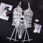 White Embroidered Garter Bodysuit Teddy