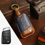 Carsine Volkswagen Sagitar Magotan Leather Car Key Cover 3 Button Blue / 3 Button