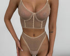 Polka Dot Mesh Ultra-Thin See-Through Sexy Bra 2-Piece Set G string Thong