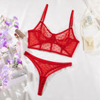 Polka Dot Mesh Ultra-Thin See-Through Sexy Bra 2-Piece Set G string Thong