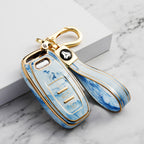 Carsine Audi Car Key Case Gold Inlaid With Jade Blue / Key case + strap
