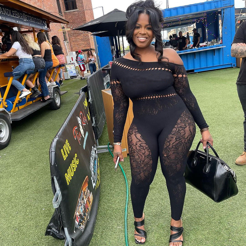 Carsine Sexy hot girl hollow one-piece high-elastic jumpsuit Black / One Size