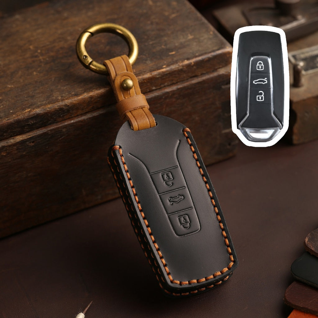 Carsine Volkswagen Touareg Leather Car Key Cover 3 Button Black / 3 Button