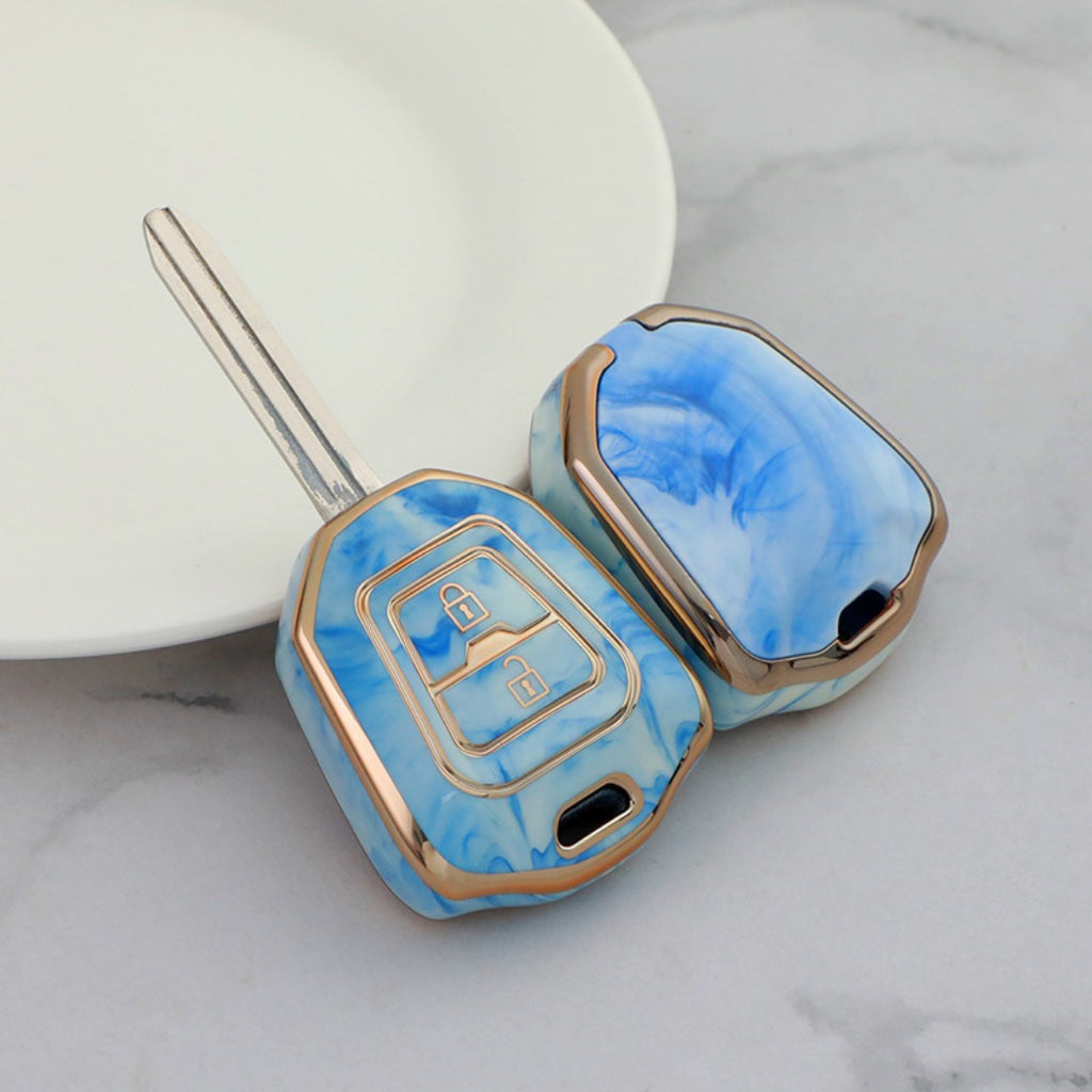 Isuzu Autoschlüsseletui, goldfarben mit Jade-Einlage
