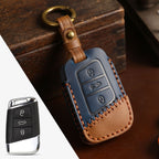 Carsine Volkswagen Lavida Bora Leather Car Key Cover 3 Button Blue / 3 Button