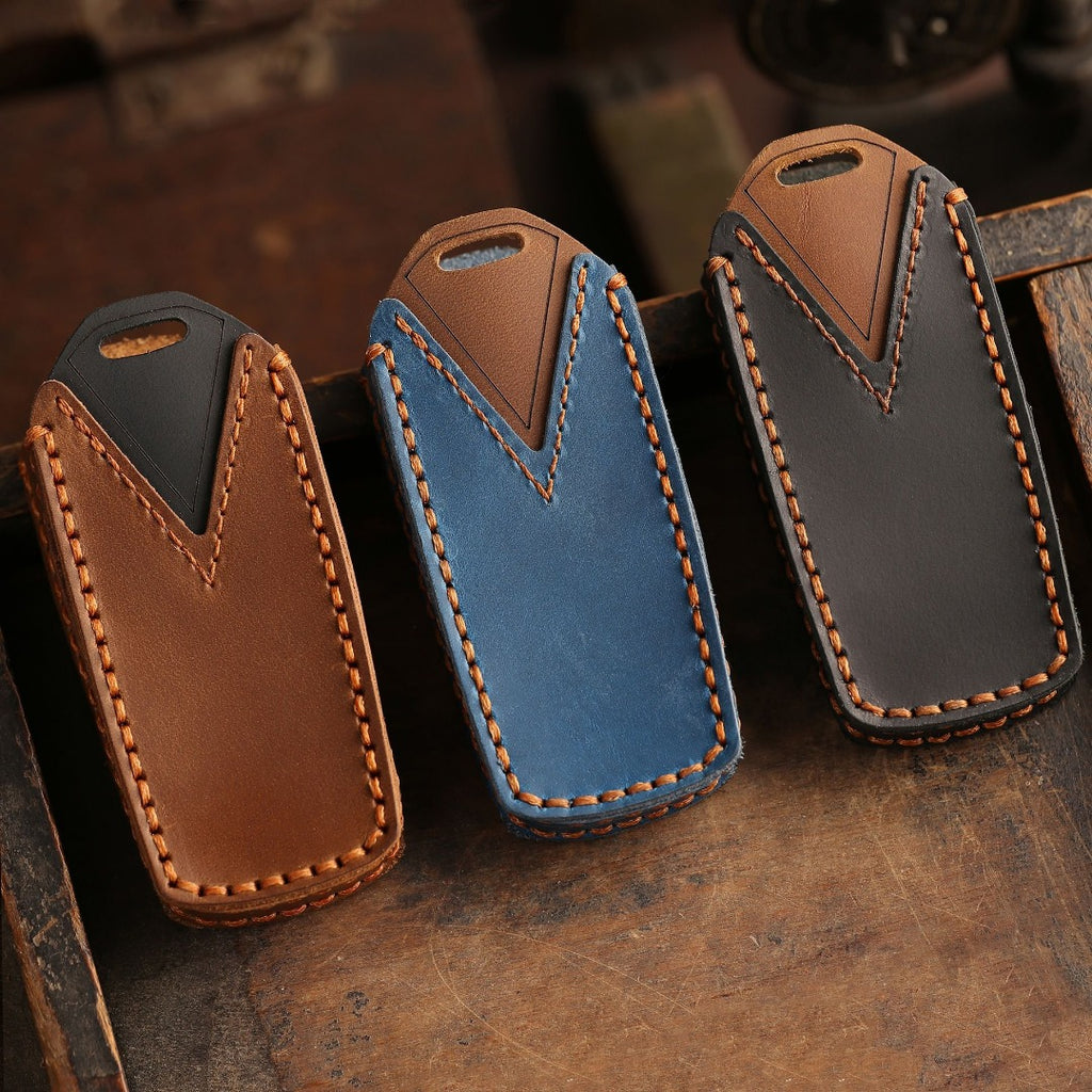 Carsine Volkswagen Touareg Leather Car Key Cover 3 Button Blue / 3 Button