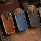 Carsine Volkswagen Touareg Leather Car Key Cover 3 Button Blue / 3 Button