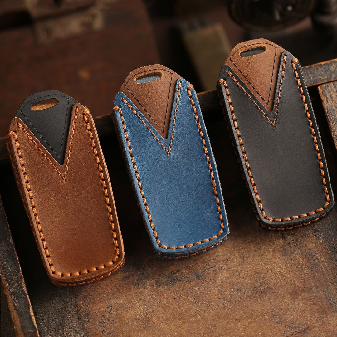 Carsine Volkswagen Touareg Leather Car Key Cover 3 Button Blue / 3 Button