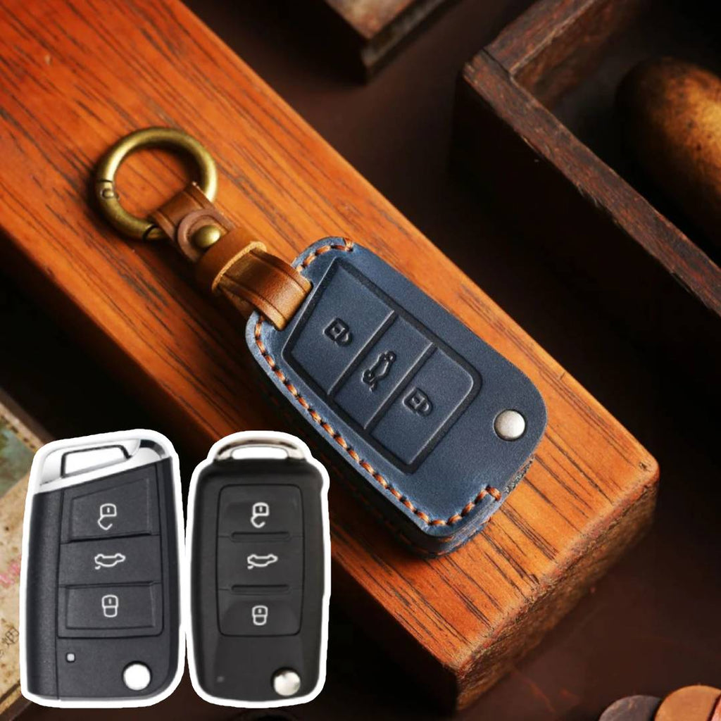 Volkswagen Magotan Lavida Folding Leather Car Key Cover 3 Button