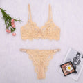Carsine Gold Lace suspenders gathered sexy lingerie 2 Pcs set Gold / XS
