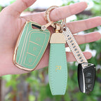 Carsine Hyundai Car Key Case Golden Edge Green / Key case + R strap