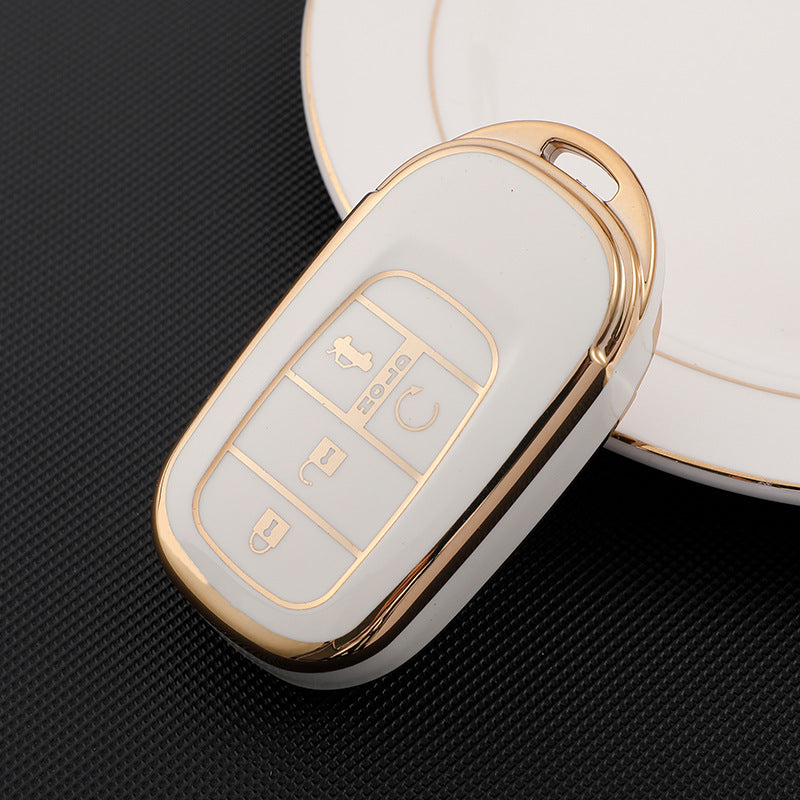 Carsine Honda Acura Car Key Case Golden Edge White / 4 buttons