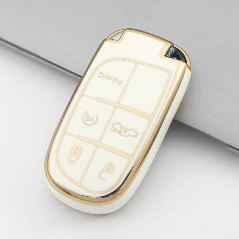 Carsine Jeep Dodge Chrysler Car Key Case Golden Edge Type D / White / Key case